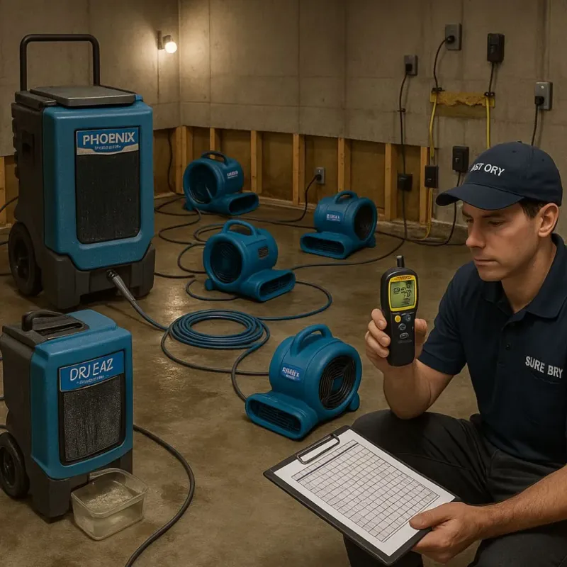 Structural Drying and Dehumidification process in Venus, TX